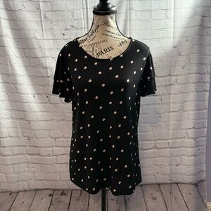 Adrianna Papell Short Ruffled Sleeve Black w/Tan Polka Dot Blouse Plus Size L